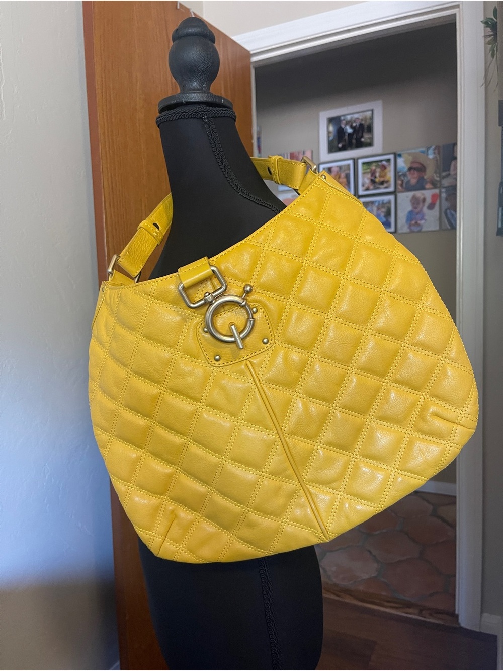 J. Crew Avery Quilted Leather Hobo w Gold Ring Detail